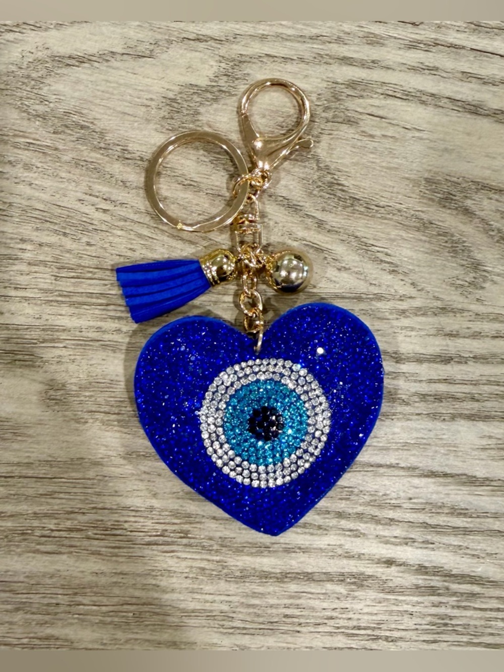 Blue Sequin Evil Eye Heart Keychain/Bagcharm
